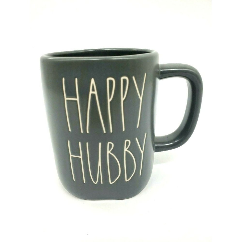 RAE Dunn Happy Hubby Coffee Mug  #202 By Magenta Matte Finish Gray HTF